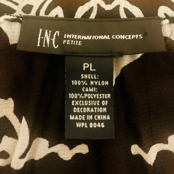 INC Women Printed Ruffled Sheer Peasant Top Henna Emblem Size Petite Large - Picture 5 of 7